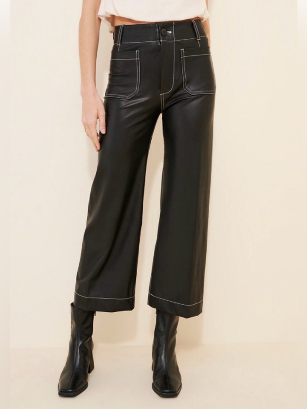 ANTHRO: Maeve Colette Vegan Leather Crop Pants with Contrast Stitching - 22W